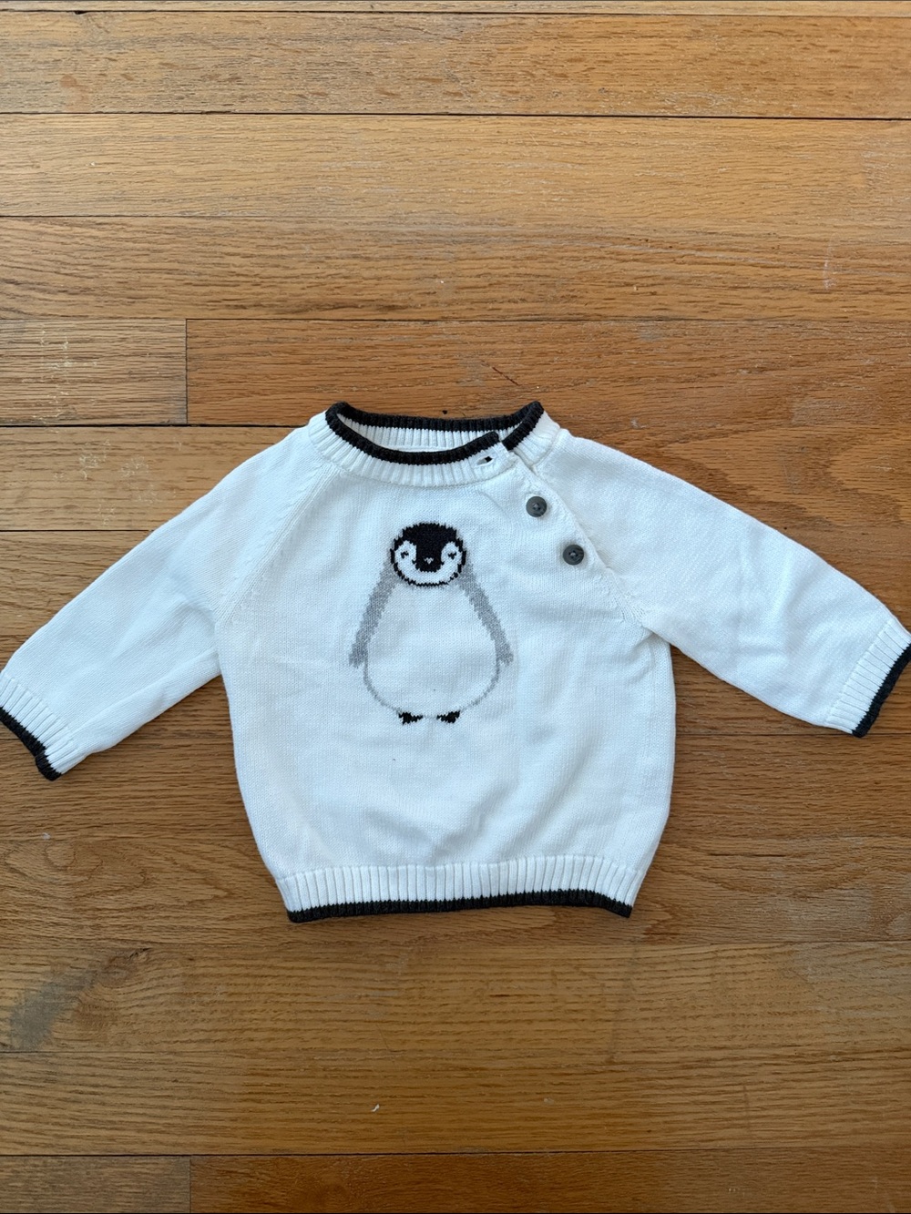 Janie & Jack Baby Penguin Knit Sweater - White with Black Trim